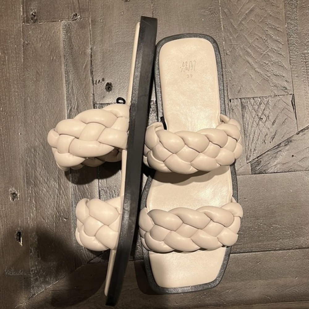 Beige Braided Double Strap Sandals - Picture 2 of 2